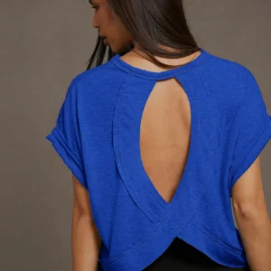 SHEIN Essnce Women Solid Color Round Neck Backless Batwing Sleeve Casual Daily Short Sleeve T-Shirt
