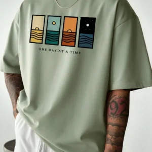 Men's Minimalist Printed Short Sleeve T-Shirt, Comfortable & Breathable, Suitable For Summer, Leading Fashion